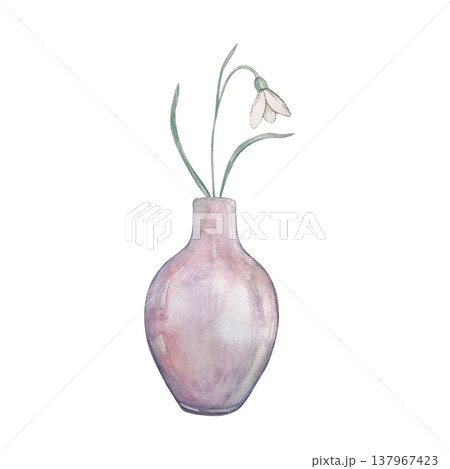 vase with flower watercolor 137967423