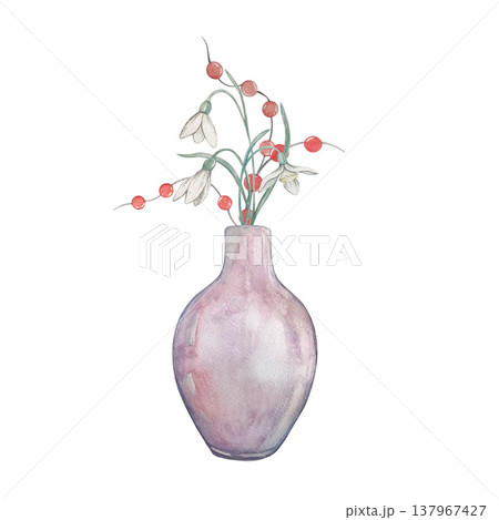 vase with flower watercolor 137967427