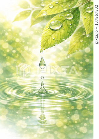 若葉・新緑シリーズ：水滴が落ちる瞬間の自然背景 137967532