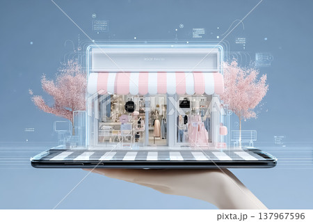 タブレット上に表示された仮想店舗｜AI支援による店舗運営とデジタル接客のイメージ 137967596