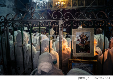 Ethiopian Coptic Christians praying in Jerusalem Ethiopian Coptic Christians praying in Jerusalem 137967883
