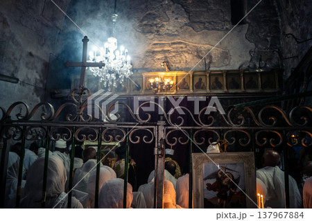 Ethiopian Coptic Christians praying in Jerusalem Ethiopian Coptic Christians praying in Jerusalem 137967884
