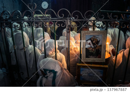 Ethiopian Coptic Christians praying in Jerusalem 137967887