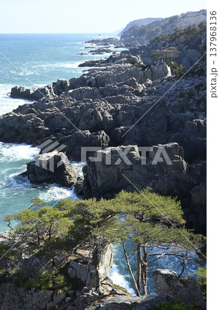 岩礁に打ち寄せる波 137968136
