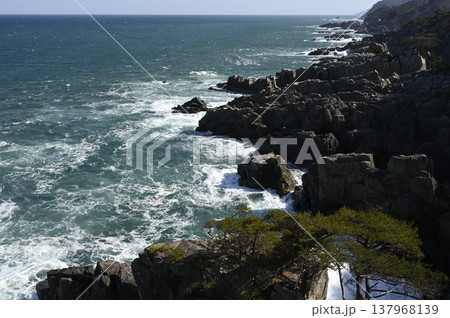 岩礁に打ち寄せる波 137968139