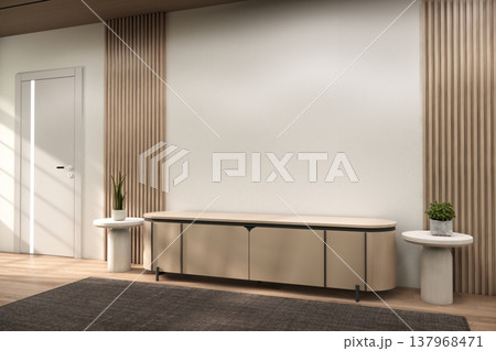 Modern Mock up japandi Cabinet wooden, japanese design on living room zen style, white wall background.3D rendering Modern Mock up japandi Cabinet wooden, japanese design on living room zen style, white wall background.3D rendering 137968471
