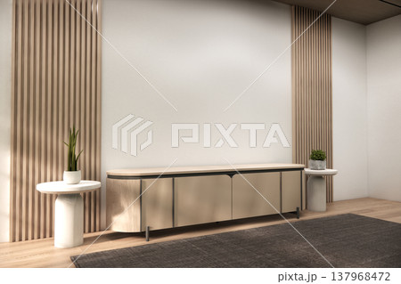 Modern Mock up japandi Cabinet wooden, japanese design on living room zen style, white wall background.3D rendering 137968472