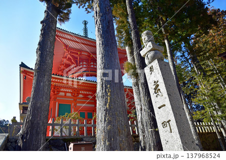 高野山　壇上伽藍の町石と根本大塔 137968524