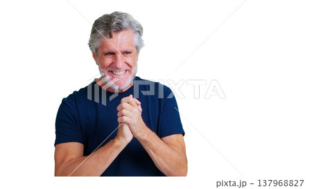 Happy senior man smiling with excitement on transparent background 137968827
