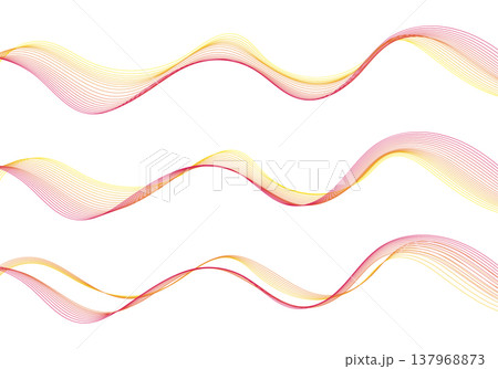 Set of three abstract linear waves in warm red and orange gradients on white background. Eps 10 137968873