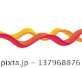 Abstract dynamic wave of two intertwined volumetric ribbons in warm yellow-red gradients on white background. 137968876