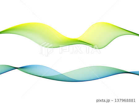 Set of two abstract linear waves in yellow-green and blue gradients on white background. Set of two abstract linear waves in yellow-green and blue gradients on white background. 137968881