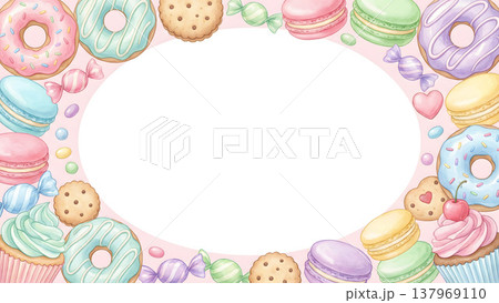 淡いパステルのお菓子フレーム背景素材 137969110