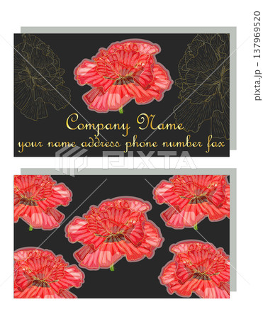Business card for a beauty salon with watercolor poppies, stylish business design Business card for a beauty salon with watercolor poppies, stylish business design 137969520