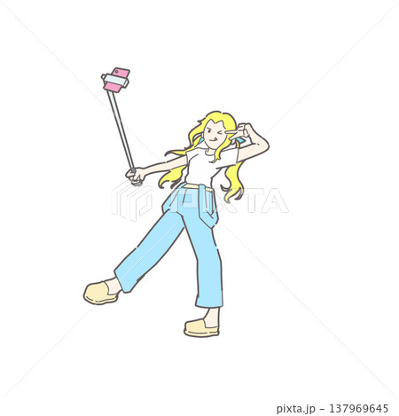 自撮りをする女性のイラスト 137969645
