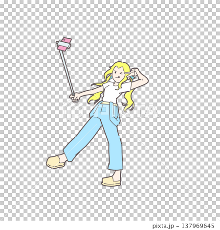 自撮りをする女性のイラスト 137969645