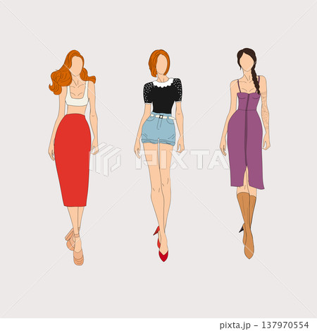 Hand drawn fashion models. Vector illustration concept. Hand drawn fashion models. Vector illustration concept. 137970554