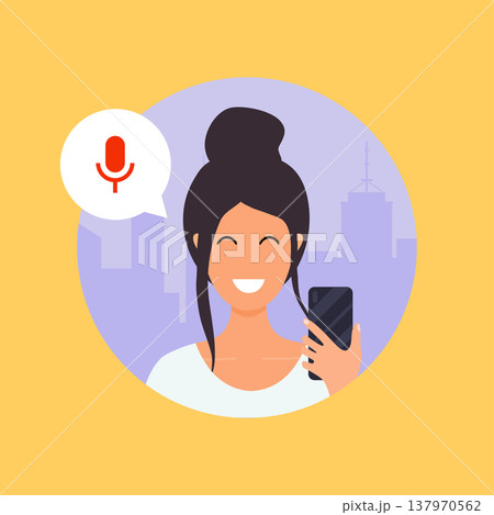 Woman talking on the phone with the digital voice assistant. Flat design modern vector illustration concept. 137970562
