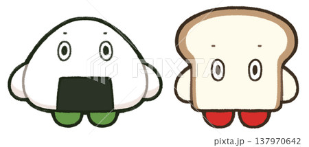 おにぎりと食パンのキャラクターイラスト おにぎりと食パンのキャラクターイラスト 137970642