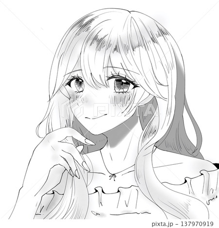 女の子　イラスト　モノクロ 137970919