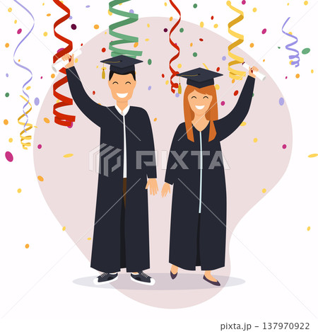 Boy and girl graduates.Vector illustration in flat design. 137970922