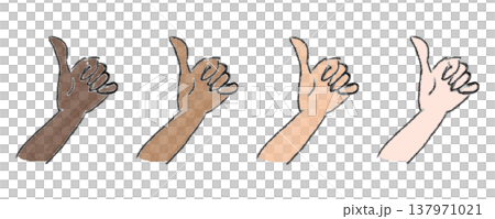 Hand-drawn illustrations of a thumbs-up gesture (set of 4 skin tone variations) Hand-drawn illustrations of a thumbs-up gesture (set of 4 skin tone variations) 137971021