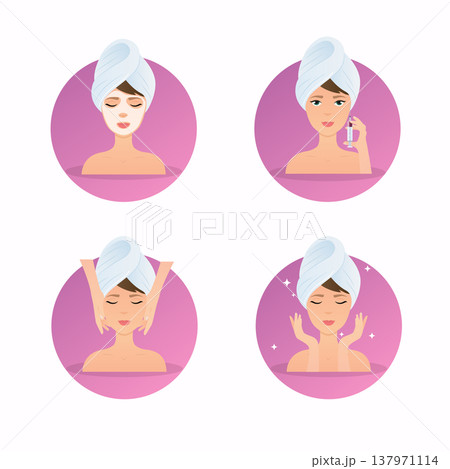 Girl have cleaning, cosmetic injection and care her face. Skin problems solution, home remedies. 137971114