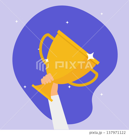 Hand holding winner's cups. Symbol of success, winning, championship. Flat design style modern vector illustration concept. 137971122