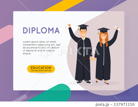 Online education concept. Man and woman graduates. Online tutorial infographic for college research. 137971150