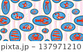 Sea cute creature seamless pattern with lobsters, starfish, crabs, sardines , jellyfish, seashells framed by blue ovals on soft pink vertical stripes background for wallpaper, textiles or wrapping 137971210