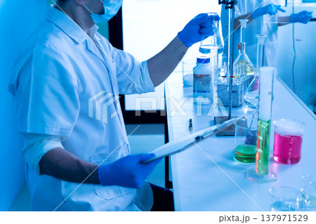 Chemical scientist are experimenting with various chemicals 137971529