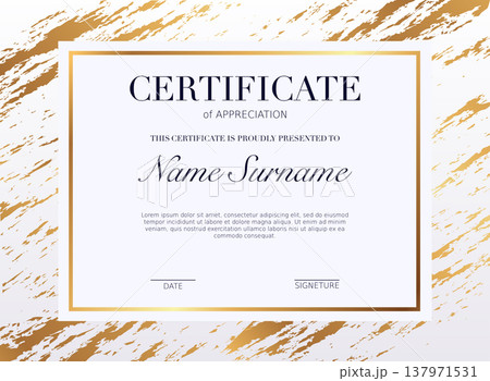Certificate template with golden decoration element. Design diploma graduation, award. Vector illustration. Certificate template with golden decoration element. Design diploma graduation, award. Vector illustration. 137971531