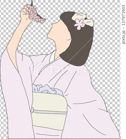 櫻花和穿著和服的女孩 137971603
