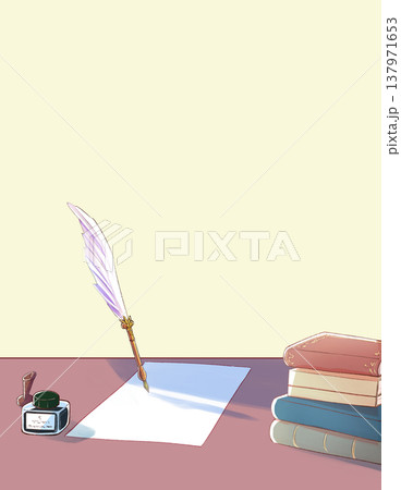 西洋風の机の上 羽根ペンで書く 西洋風の机の上 羽根ペンで書く 137971653