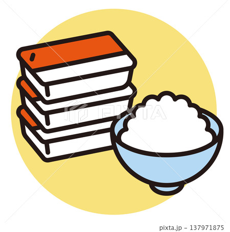 パックご飯のイラスト。レトルトのごはん。非常食、災害グッズ。 パックご飯のイラスト。レトルトのごはん。非常食、災害グッズ。 137971875