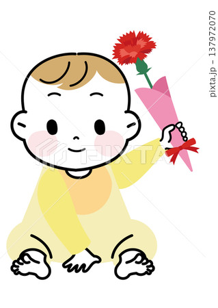 母の日にカーネーションをプレゼントする赤ちゃんのイラスト 137972070