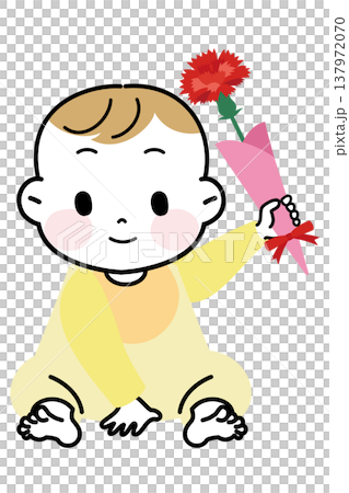 母の日にカーネーションをプレゼントする赤ちゃんのイラスト 137972070