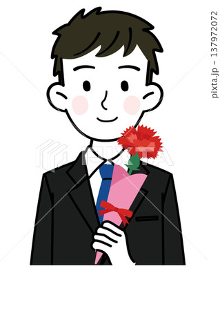母の日にカーネーションをプレゼントする社会人の男性のイラスト 137972072