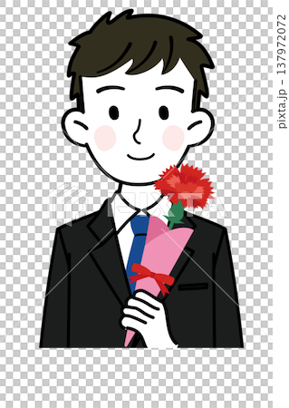 一幅插圖描繪了一位勞工贈送康乃馨作為母親節禮物的情景。 137972072