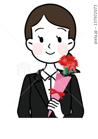母の日のカーネーションを持つ社会人の女性のイラスト 137972073