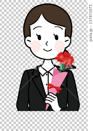 母の日のカーネーションを持つ社会人の女性のイラスト 137972073
