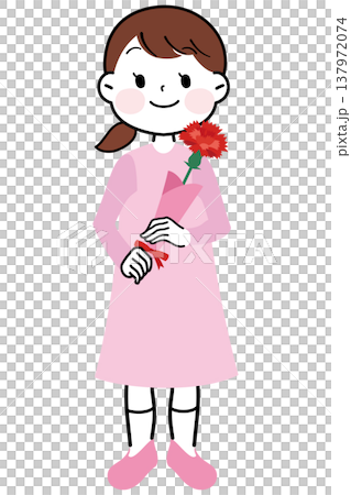 母の日にカーネーションをプレゼントする女の子のイラスト 137972074