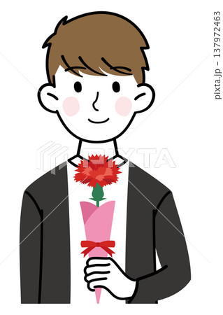 母の日にカーネーションをプレゼントする若い男性のイラスト 母の日にカーネーションをプレゼントする若い男性のイラスト 137972463