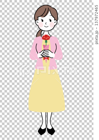 An illustration of a young mother receiving carnations on Mother's Day. An illustration of a young mother receiving carnations on Mother's Day. 137972465
