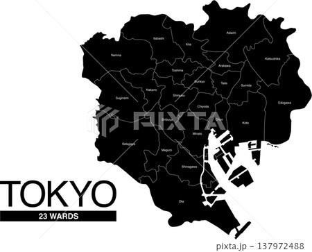 東京都23区黒地図 区名入(英語) 東京都23区黒地図 区名入(英語) 137972488