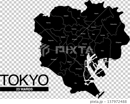 東京都23区黒地図 区名入(英語) 東京都23区黒地図 区名入(英語) 137972488