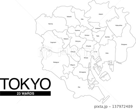 東京都23区白地図 区名入(英語) 東京都23区白地図 区名入(英語) 137972489