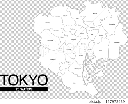 東京23區的空白地圖,附區名(英文) 東京23區的空白地圖,附區名(英文) 137972489