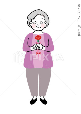 母の日にカーネーションを受け取るシニア女性のイラスト 母の日にカーネーションを受け取るシニア女性のイラスト 137972650