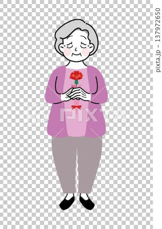 母の日にカーネーションを受け取るシニア女性のイラスト 母の日にカーネーションを受け取るシニア女性のイラスト 137972650
